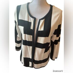 Chico’s Women’s Black/white Sweater 3/4 Sleeve Size Medium 8